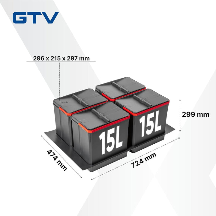 GTV - Abfallsammler Set AxiSpace, für Schubladen und Schränke mit Breite 800 mm, Set Besteht aus Beh