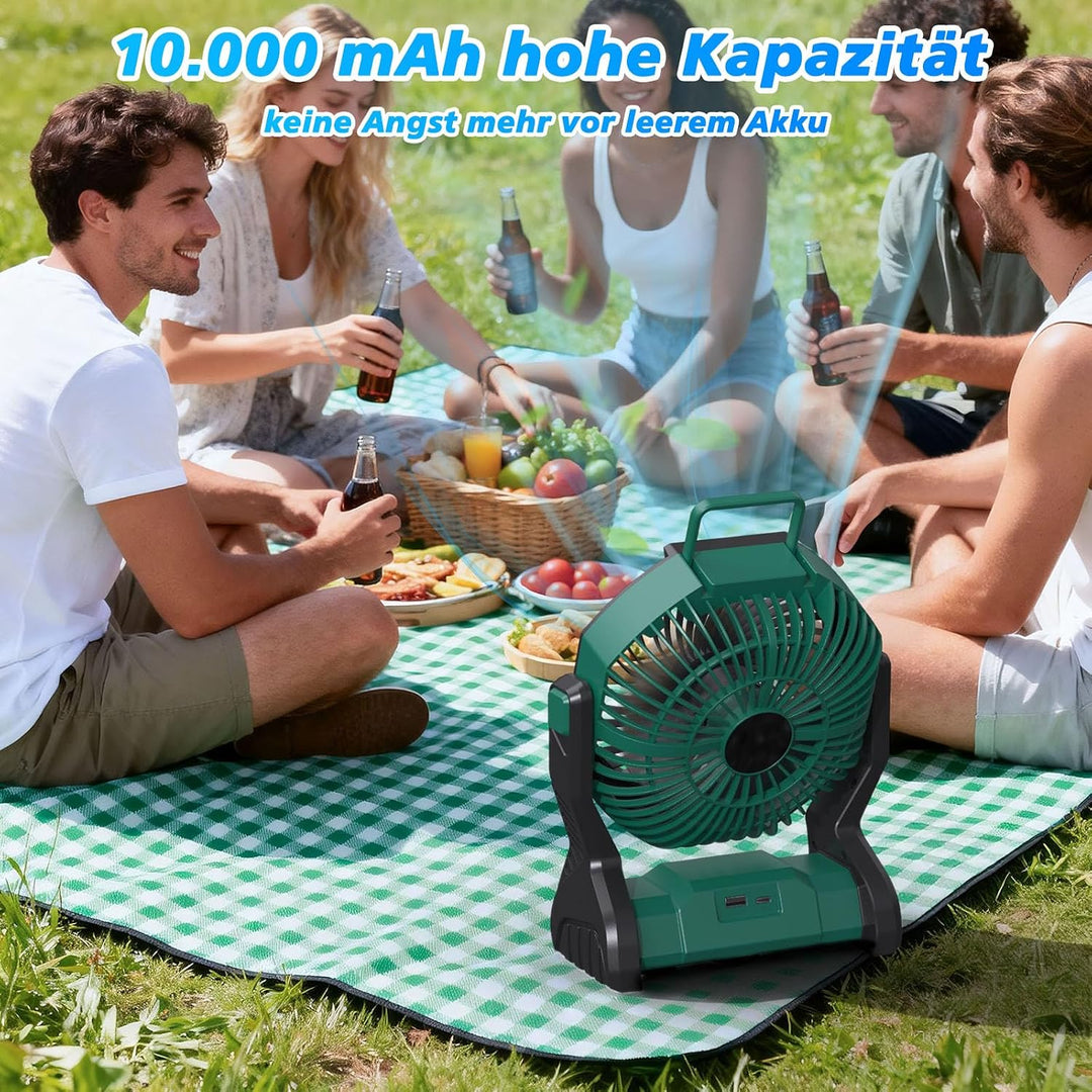 tragbarer Campingventilator mit LED-Licht, wiederaufladbarer Zeltventilator mit 10.000 mAh und Aufhä