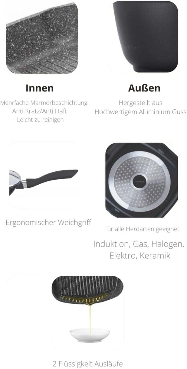 Cheffinger Grillpfanne Alu Guss Ø28cm Steakpfanne Fischpfanne Pfanne braten auch induktion