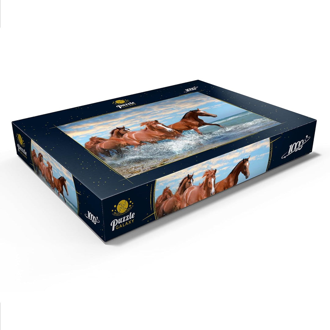Schöne Pferde Laufen am Strand durch das Meer - Premium 1000 Teile Puzzle - MyPuzzle Sonderkollektio