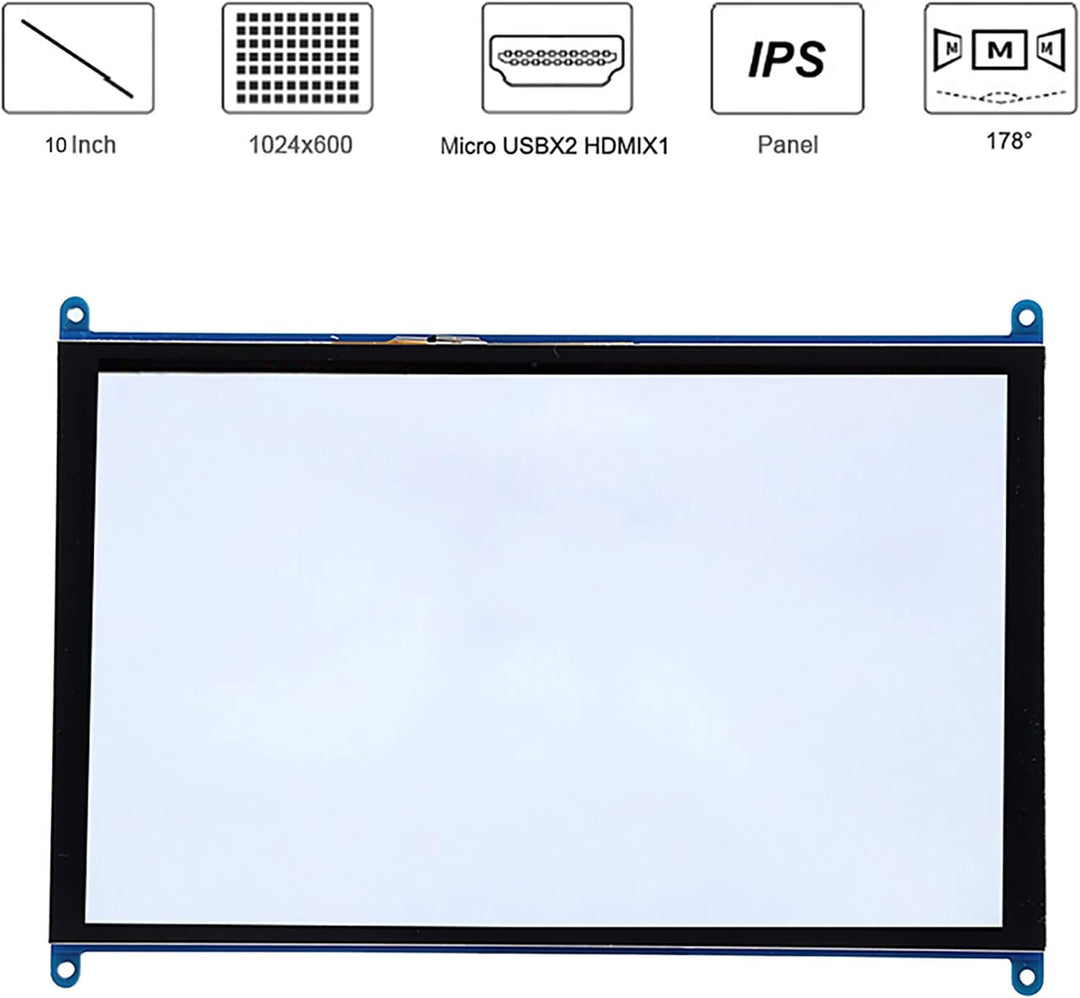 Für Raspberry Pi-Bildschirm, 10 Zoll 1024 X 600 IPS HD HDMI-Bildschirmanzeige-Hintergrundbeleuchtung
