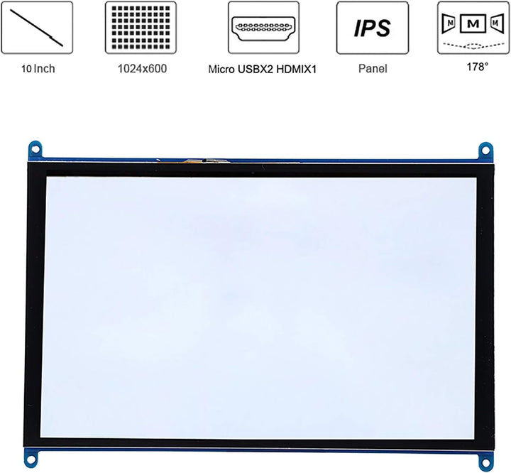 Für Raspberry Pi-Bildschirm, 10 Zoll 1024 X 600 IPS HD HDMI-Bildschirmanzeige-Hintergrundbeleuchtung