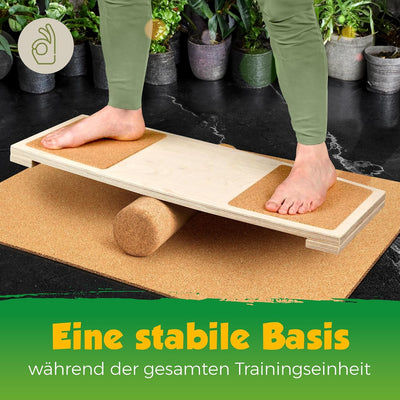 Balance-Board mit Korkpads & Korkrolle | 70 x 30 cm | Gleichgewichtsbrett | Wackel-Brett | Koordinat