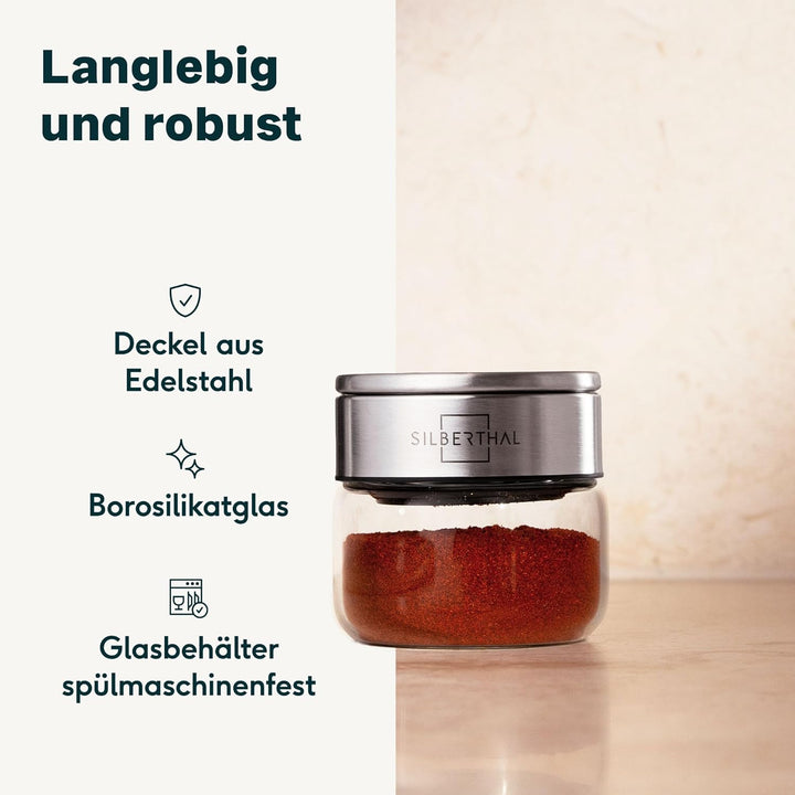 SILBERTHAL Gewürzglas 12er Set 100 ml Rund - mit Klickdeckel stapelbar - Vorratsglas mottensicher fü