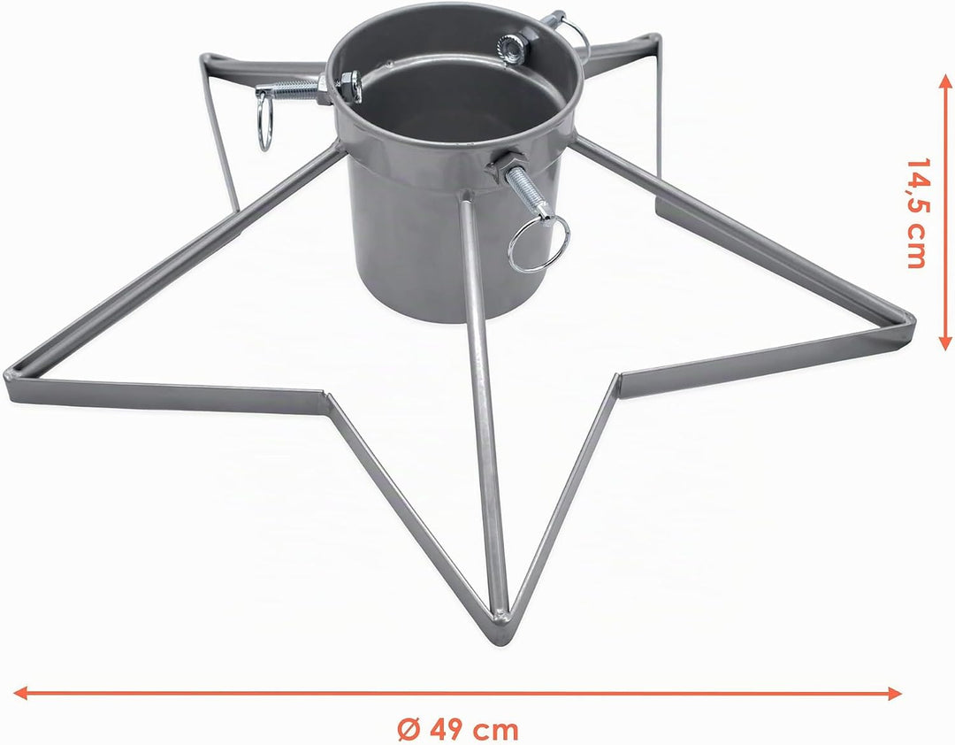 Spetebo Stern Weihnachtsbaum Ständer aus Metall Silber - 49 cm - Christbaum Tannenbaum Halter mit Wa