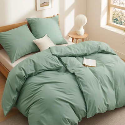 BEDSURE Bettwäsche 135x200 Baumwolle 4teilig - Bettwäsche-Sets Grün Bettbezug 2er Set mit 2 Kissenbe