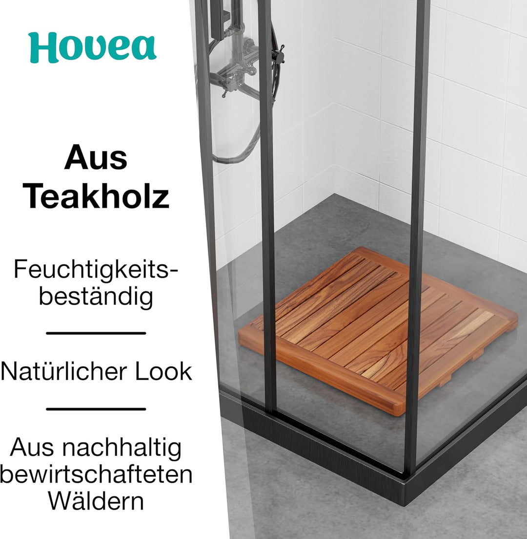 Badematte aus Teakholz 50 x 50 cm - Duschmatte Holz - Euchtigkeitsbeständig, Schimmelresistent und r