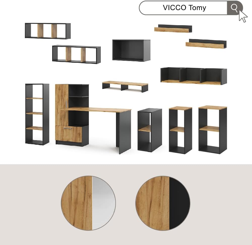 Vicco Monitorständer Tomy, Anthrazit/Goldkraft Eiche, 80 x 12 cm, Anthrazit/Goldkraft Eiche