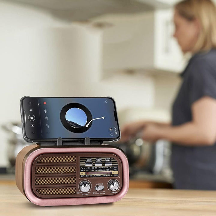 Tragbarer Vintage-USB-BT-Lautsprecher, Tragbar, Solarbetriebenes Retro-AM-FM-SW-Radio – Starker Bass