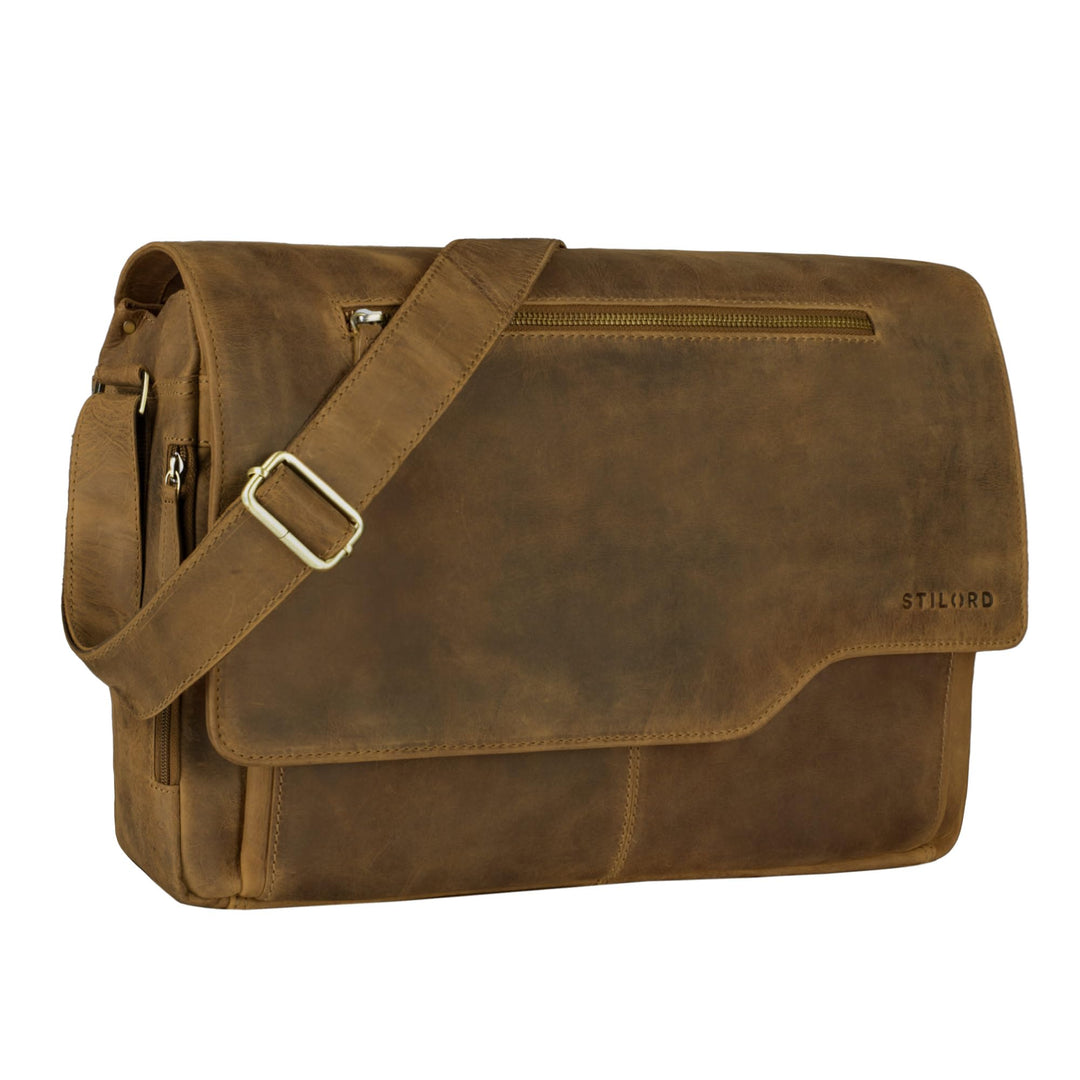 STILORD 'Marvin' Ledertasche Umhängetasche Modernes Vintage Design 15.6 Zoll Laptoptasche grosse Uni