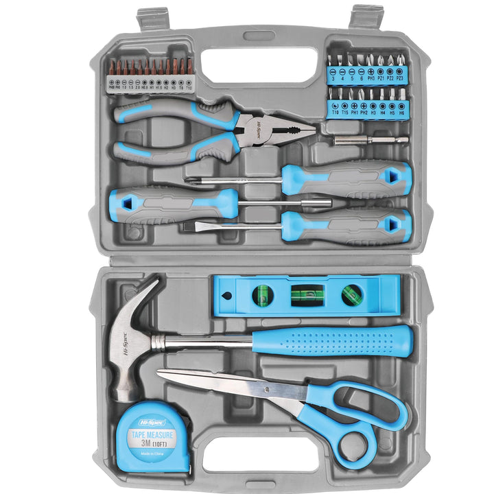 Hi-Spec Heim DIY Werkzeugkoffer gefüllt 42tlg. Kleiner Werkzeugkoffer gefüllt mit Blauen Werkzeugen
