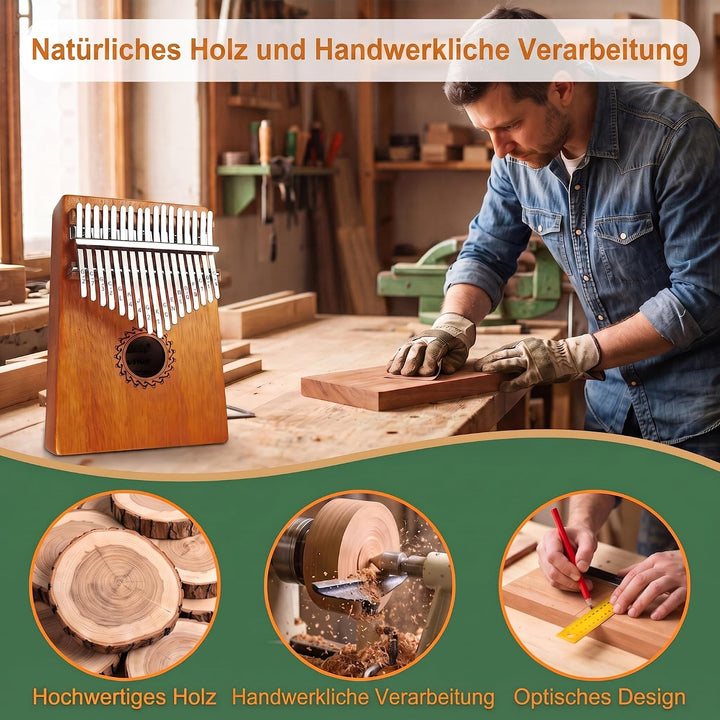 Kalimba 17 Schlüssel, Kalimba Instrument mit Lernpaket, Professionelle Daumenklavier Kalimb für Kind
