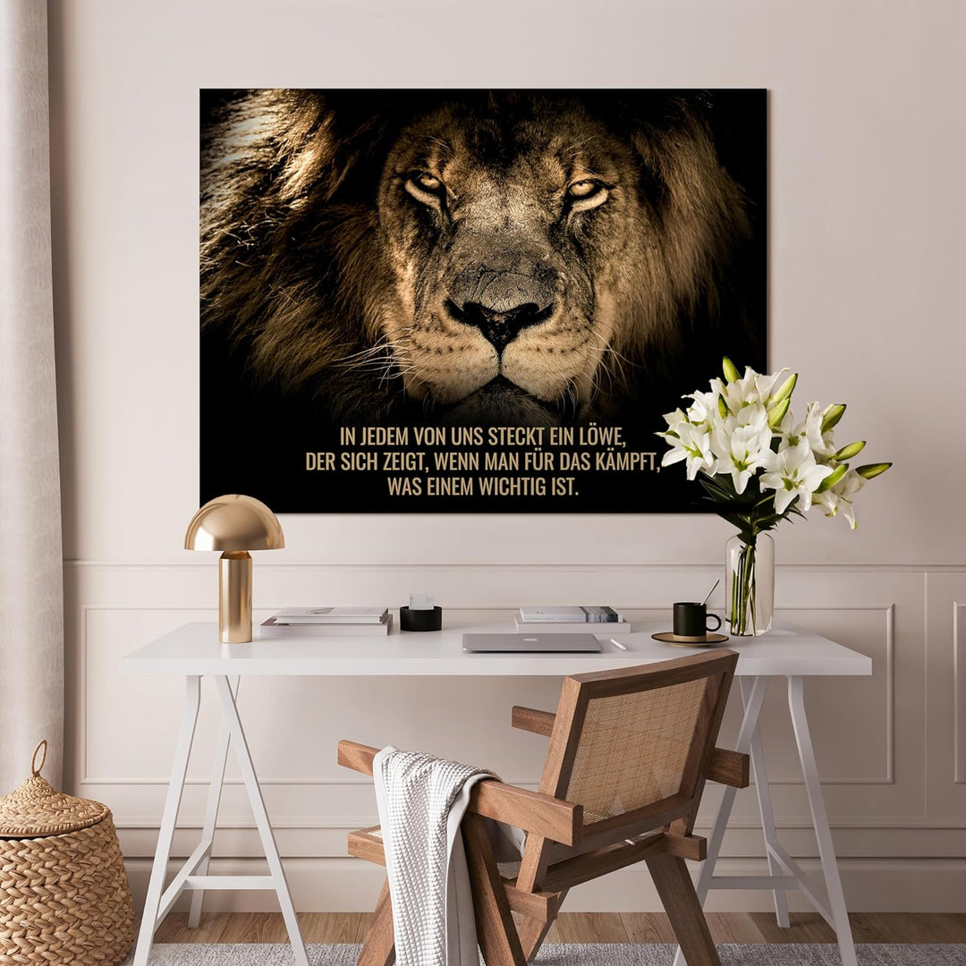 wandmotiv24 Leinwandbild Motivation, 40x30cm, Querformat, In jedem steckt EIN Löwe, Deko, Bilder auf