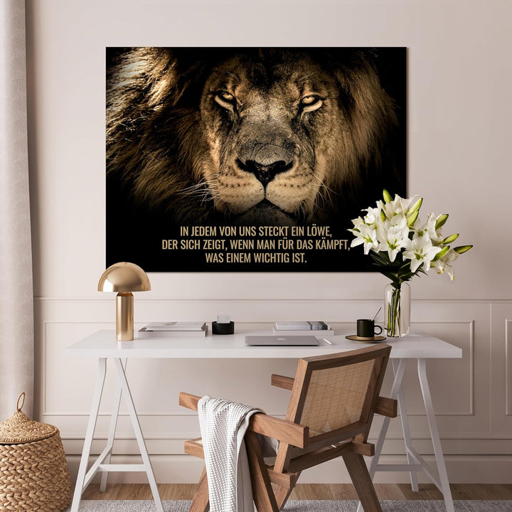 wandmotiv24 Leinwandbild Motivation, 40x30cm, Querformat, In jedem steckt EIN Löwe, Deko, Bilder auf