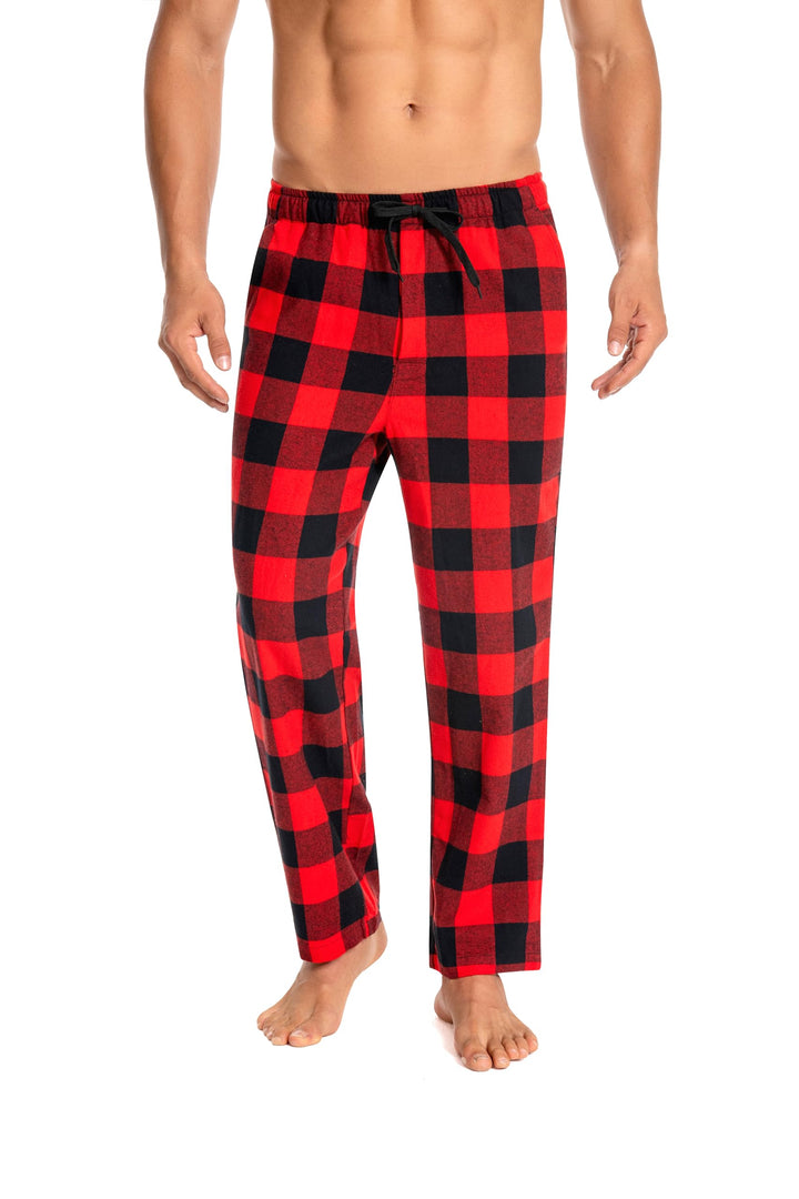 Cyathea Schlafanzughose Herren 100% Baumwolle Flannel Pyjamahose Kariert Loungehose mit Taschen Nach