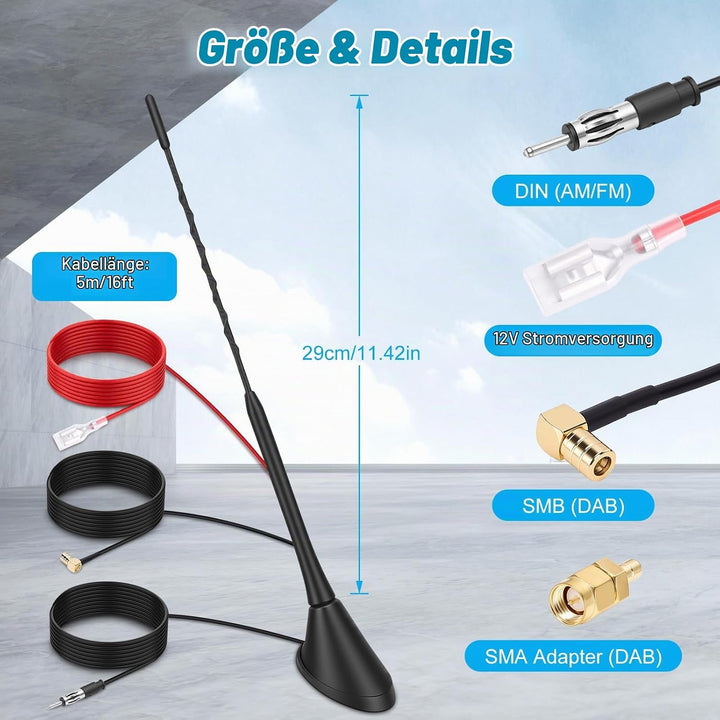 DAB Antenne Auto, DAB+ Autoantenne FM/AM Dachantenne Digital Radioantenne mit Verstärker, Autoradio