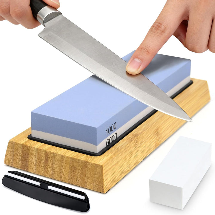 Abziehstein Schleifstein Set für Messer 1000/6000, Professionell 5-IN-1 Messerschärfer Wetzstein, mi