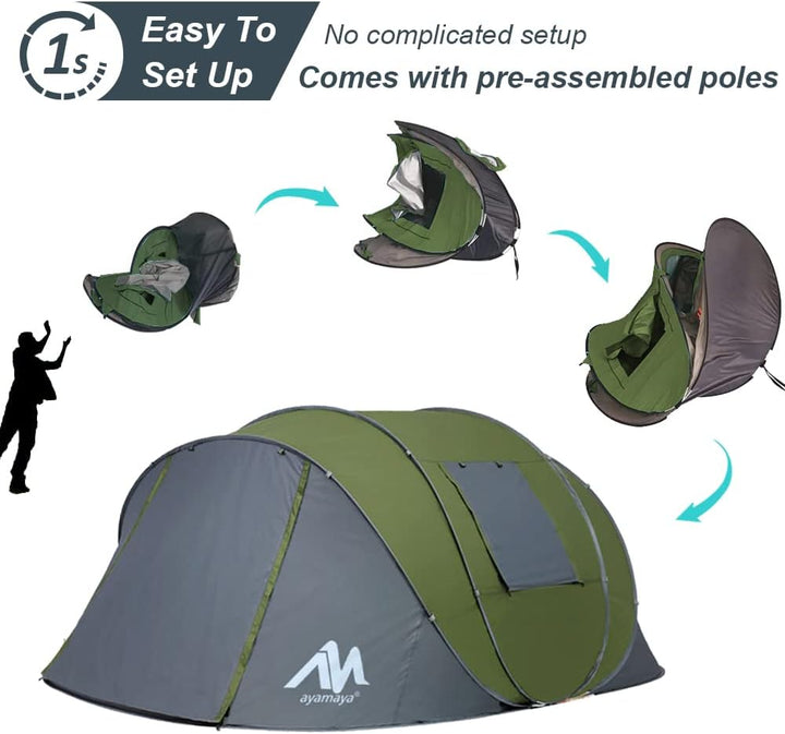 Zelt 4-6 Personen Wasserdicht, Pop up Zelte Familienzelt [5 Fenster] Riesiges Camping Zelt Doppelwan