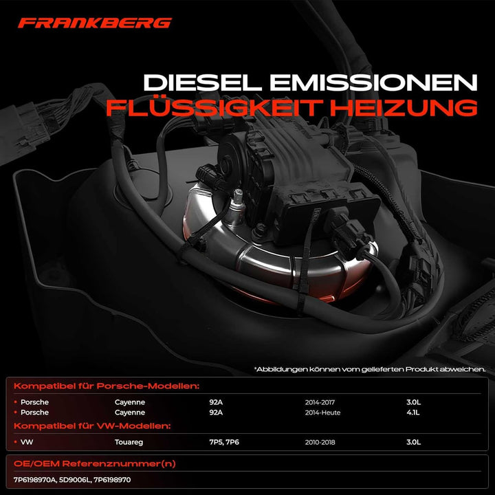 Frankberg Diesel Emissionen Flüssigkeit Heizung für Cayenne 92A T-o-u-a-r-e-g 7P5, 7P6 3.0 Diesel 20