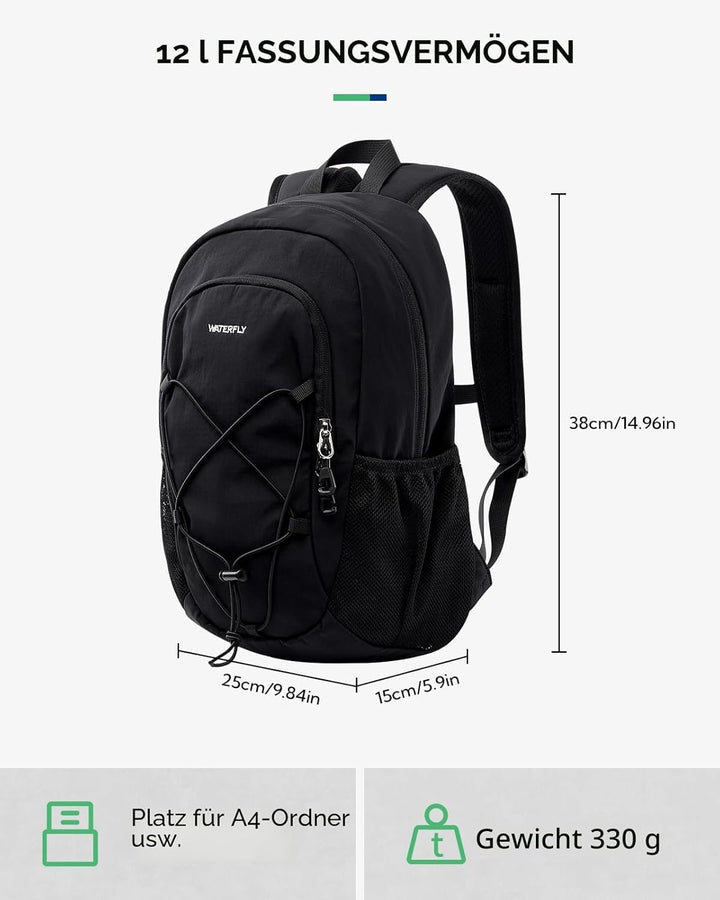 WATERFLY Rucksack Klein Wanderrucksack 12L: Leicht Tagesrucksack Mini Sport Backpack Outdoor Daypack