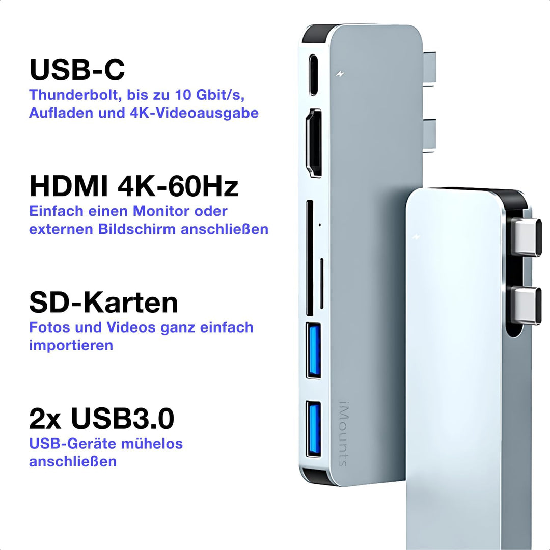 MacBook USB C hub - Himmelblau HDMI, SD-kartenleser, USB3.0, Adapter mit Thunderbolt, für MacBook Ai