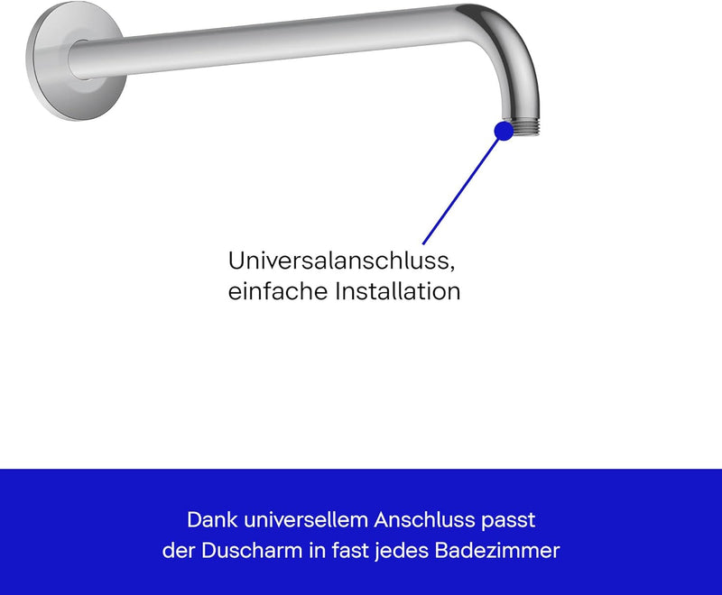 Duravit Universal Kopfbrausenset, Duscharm 410 mm, Duschkopf ((Ø 230 mm), Kopfbrause rund, Armatur i