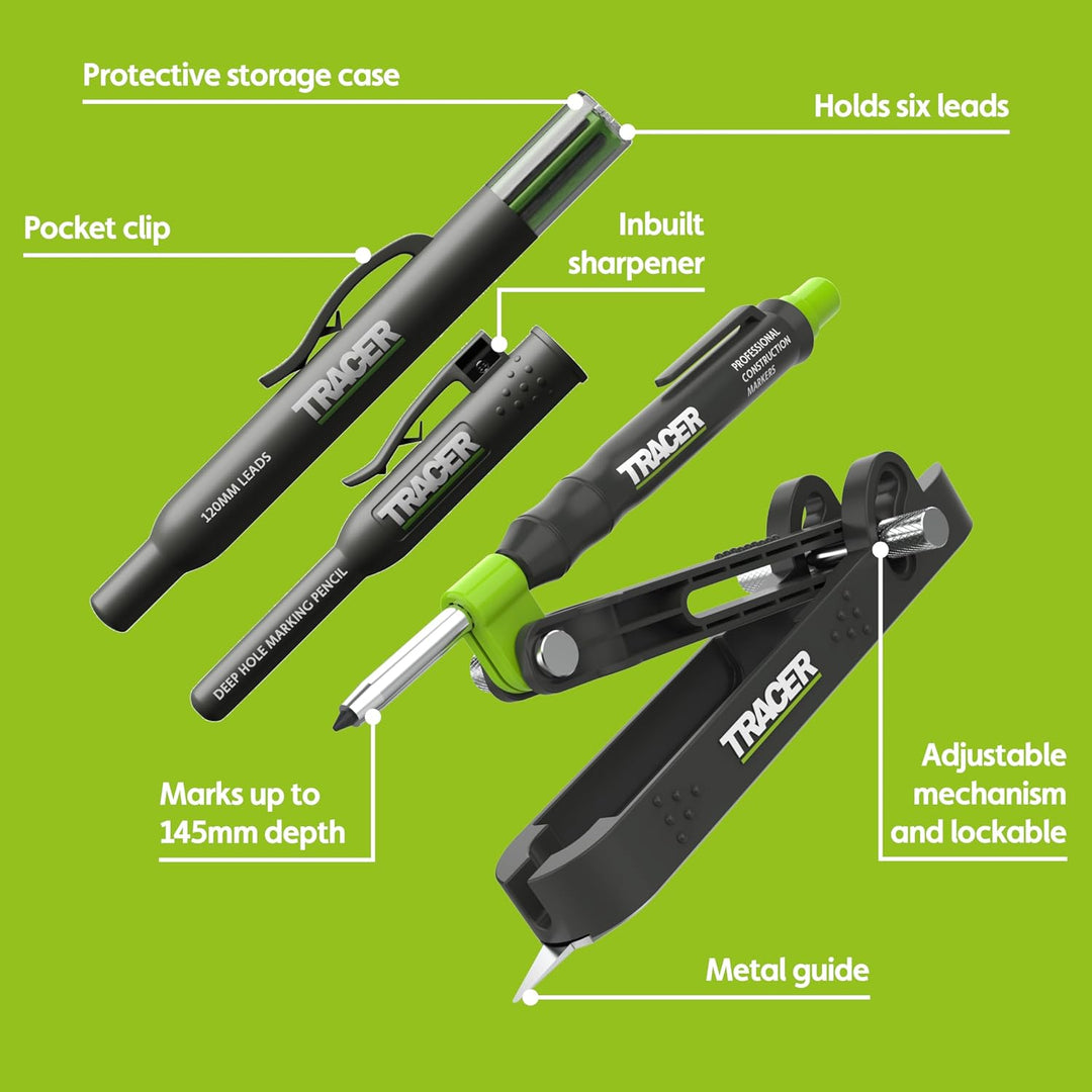 Tracer ProScribe Tool mit Tieflochmarker Bleistift, 6 x Ersatzminenhalter und Tragetasche (Multi-Fun