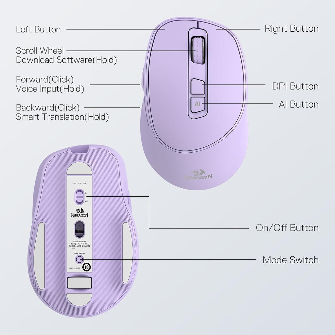 Redragon BM4195 AI Smart Wireless Maus, 2.4G & BT Computer Büromaus, Übersetzung & Sprachschreibung,