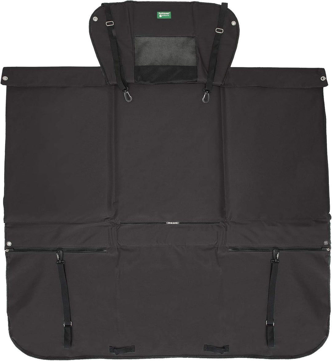 Furhaven Deluxe Multi-Panel Hard Bottom Platform Bridge Backseat Protector w/Travel Bag - Black, One