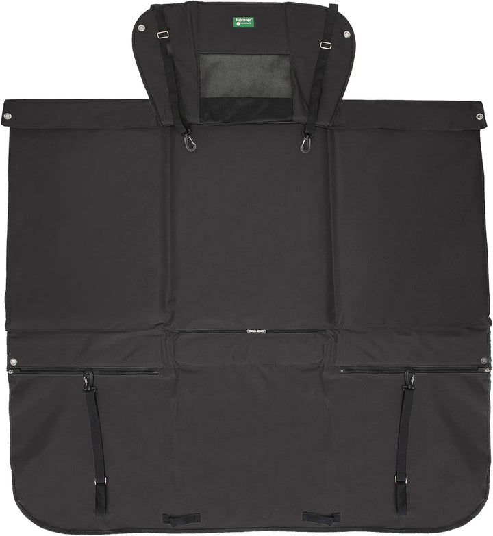 Furhaven Deluxe Multi-Panel Hard Bottom Platform Bridge Backseat Protector w/Travel Bag - Black, One