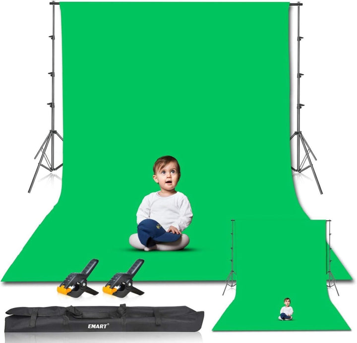 EMART Hintergrund Ständer mit Greenscreen, Fotostudio Set mit 2,6*3m Foto Hintergrund Stützsystem, 3