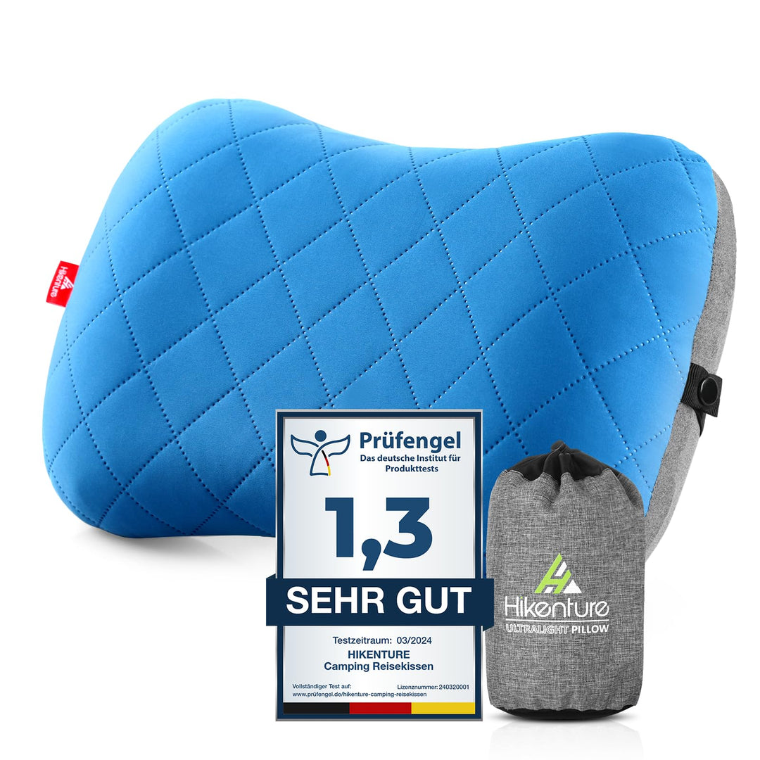 HIKENTURE Aufblasbares Camping/Reise Kissen mit Abziehbarem Kissenbezug, Ergonomisches Kopfkissen, K
