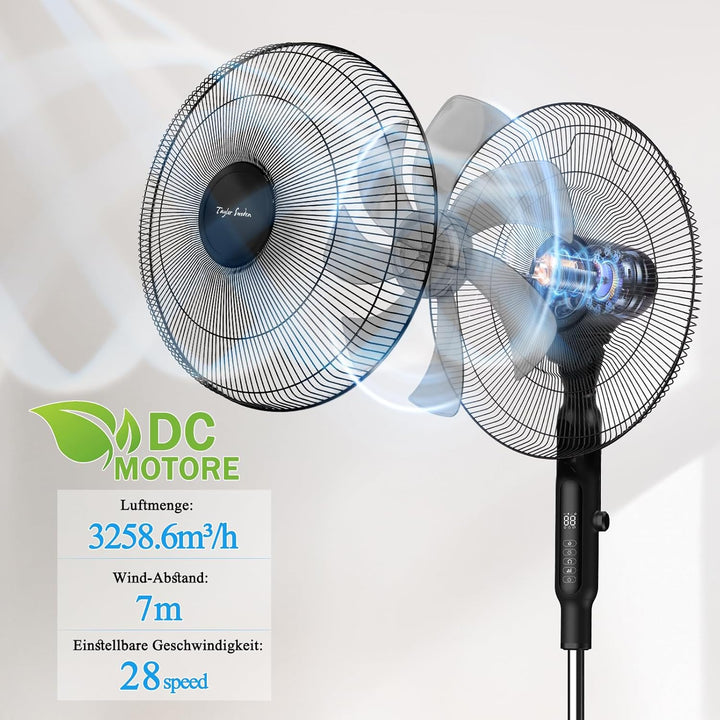 Taylor Swoden Standventilator Leise, 25dB DC Ventilator Leise mit Fernbedienung, 3258.6m³/h, 28 Gesc