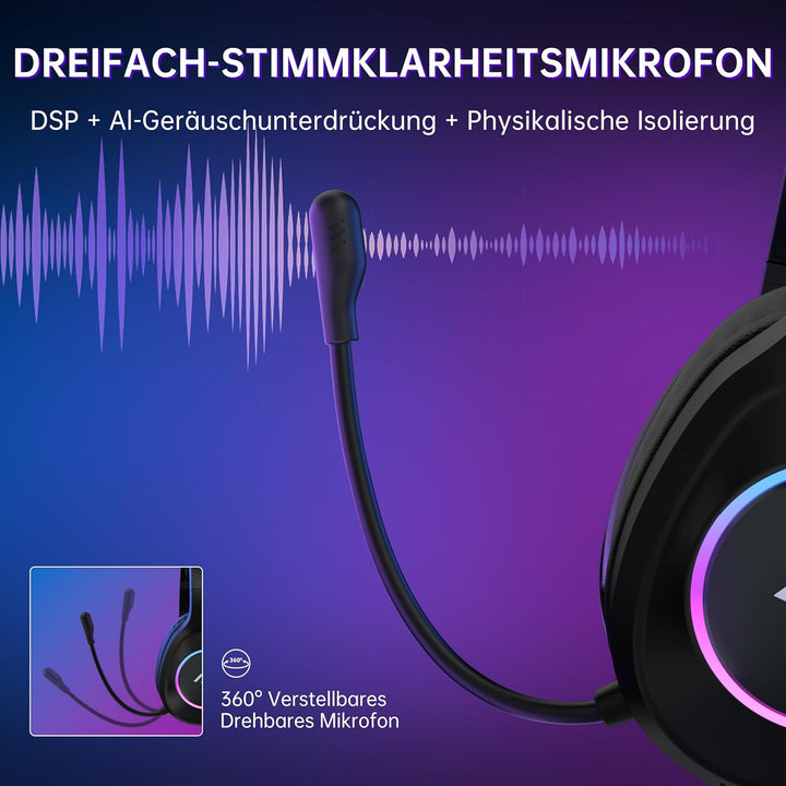 AOC Gaming Headset kabellos für PC, PS5, PS4, Switch, 2,4 GHz Wireless Headset mit Bluetooth 5.4 & K