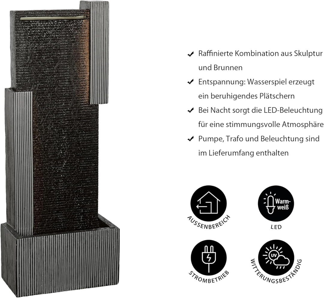 Dehner Gartenbrunnen Minerva, Terassenbrunnen frostbeständig, Brunnen für Aussen, mit LED Beleuchtun