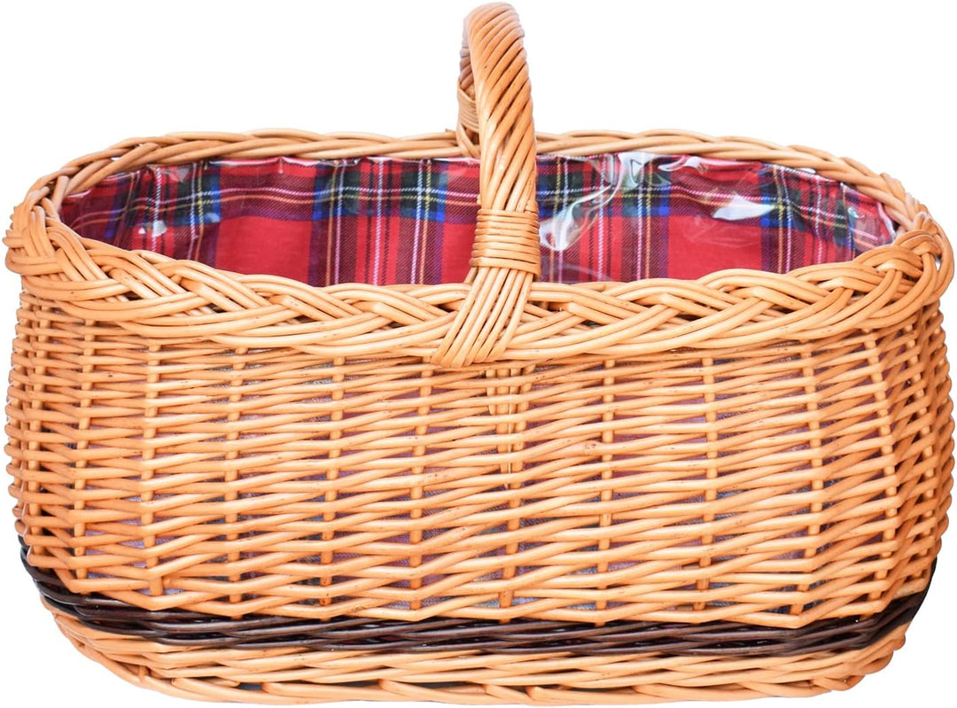 Kleiner Einkaufskorb/Autokorb aus Weide mit Henkel, Stoffeinlage und Schutzfolie in Schottenkaro gef