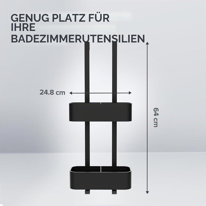 ovimar Duschablage Bleikoya in schwarz als Badezimmer Organizer ohne Bohren | 2 stöckiger Duschkorb