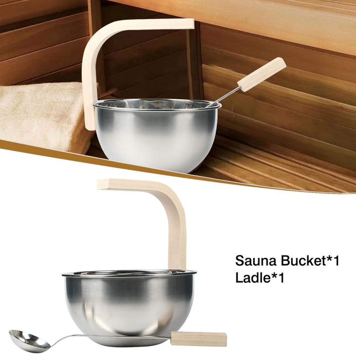 Chuanfeng Sauna Eimer Mit Kelle Edelstahl 4L Saunakübel Hochwertiges Sauna Zubehör Saunaeimer Set