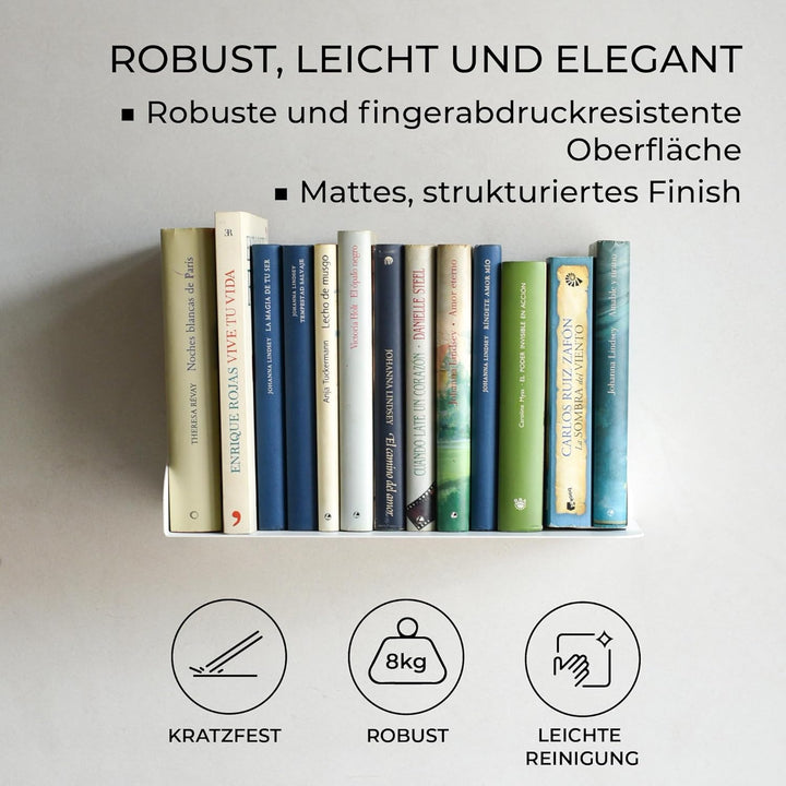 MILUKA Wandregal Weiss 35 cm | 2er Set Bücherregal Wand mit Magnetische Buchstütze | Bücher Regal Hä