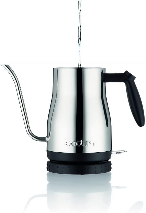 Bodum Bistro 11940-16EURO Elektrischer Wasserkocher mit langem Auslauf, 1.200 W, 1.0 l, Edelstahl