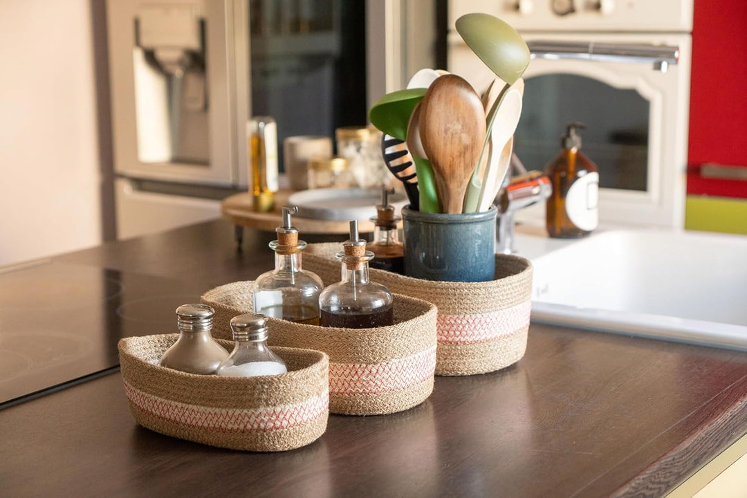 Decorasian Organizer Korb aus Jute geflochten – Set aus 3 ovalen Körben – Wickelkorb bzw. Wickeltisc
