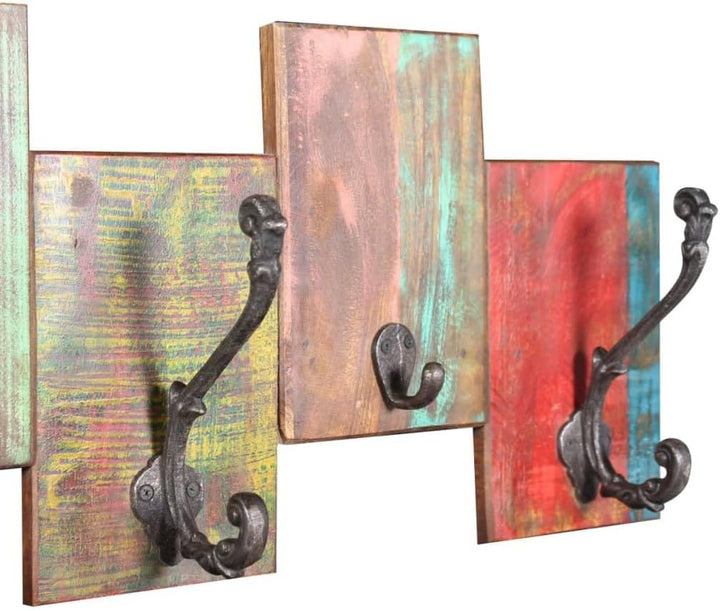 Hothingwell Wandgarderobe, 7 Haken, Massivholz | Unsichtbare Montage, handgefertigt, Vintage-Stil, e