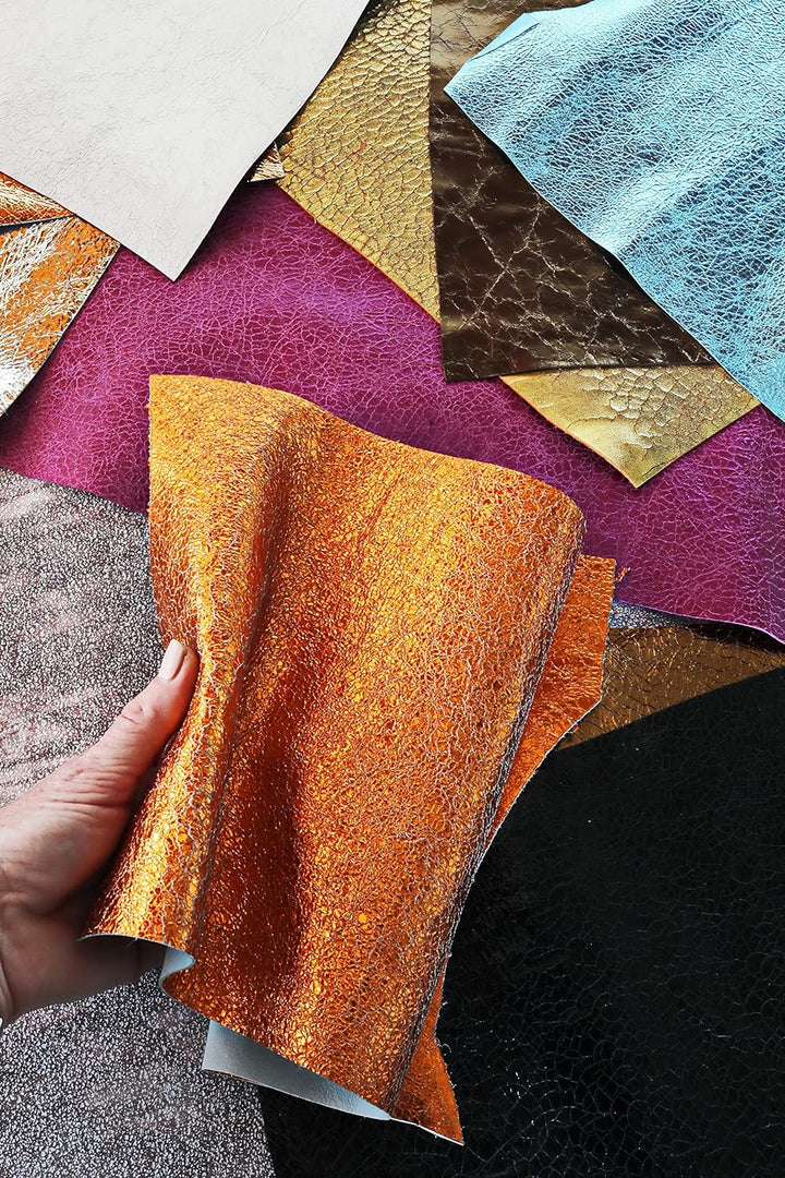 LA GARZARARA Craquele-Leder, Crack-Effekt, laminiert und nicht, Leder aus Stücken, verschiedene Farb