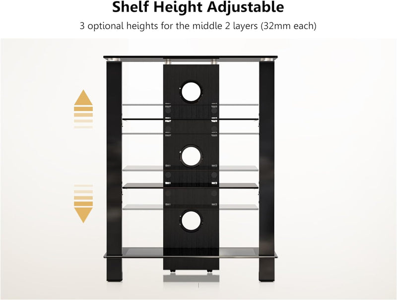 FITUEYES TV Rack HiFi Regal Audio Schrank Glas und Alu Höhenverstellbares Regal AS406003GB