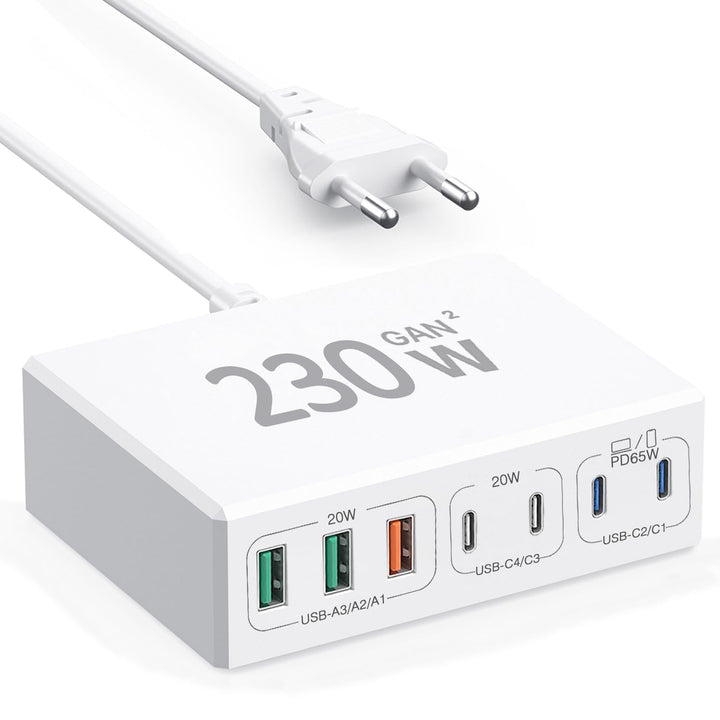 230W USB C Ladegerät Mehrfach, 7-in-1 GaN II USB C Netzteil Schnellladegerät, PPS PD 65W Laptop Lade