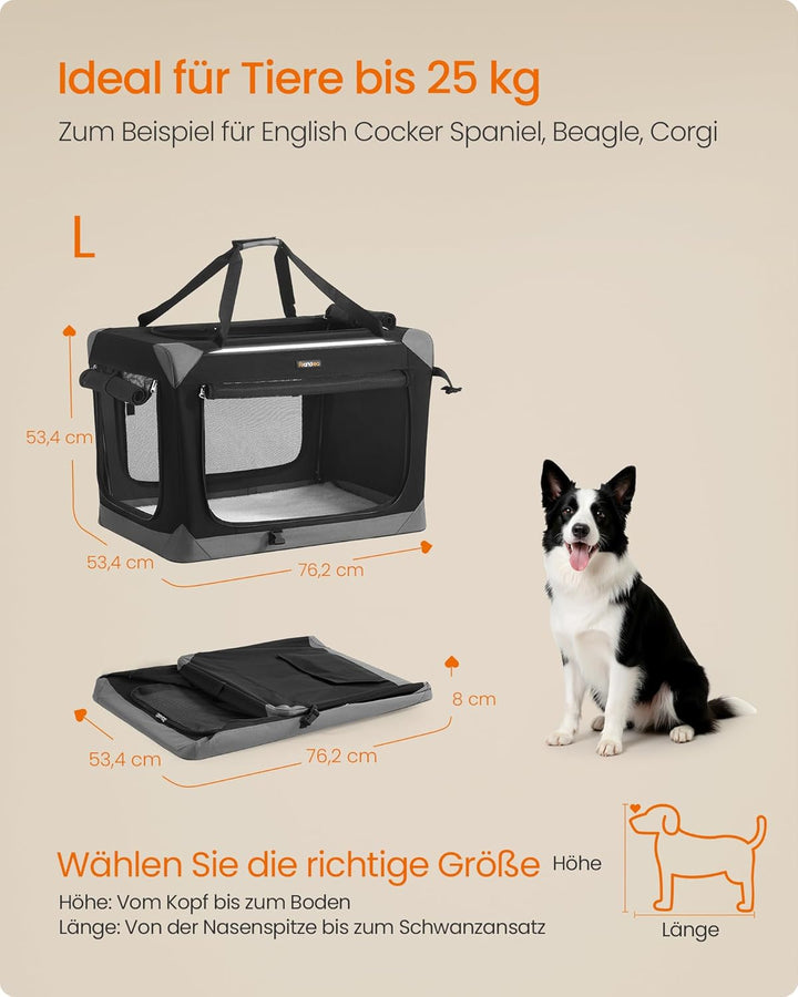 Feandrea Hundebox faltbar, Transportbox, Hundetasche, Oxford-Gewebe, mit 4 Türen aus Netzstoff, Grif