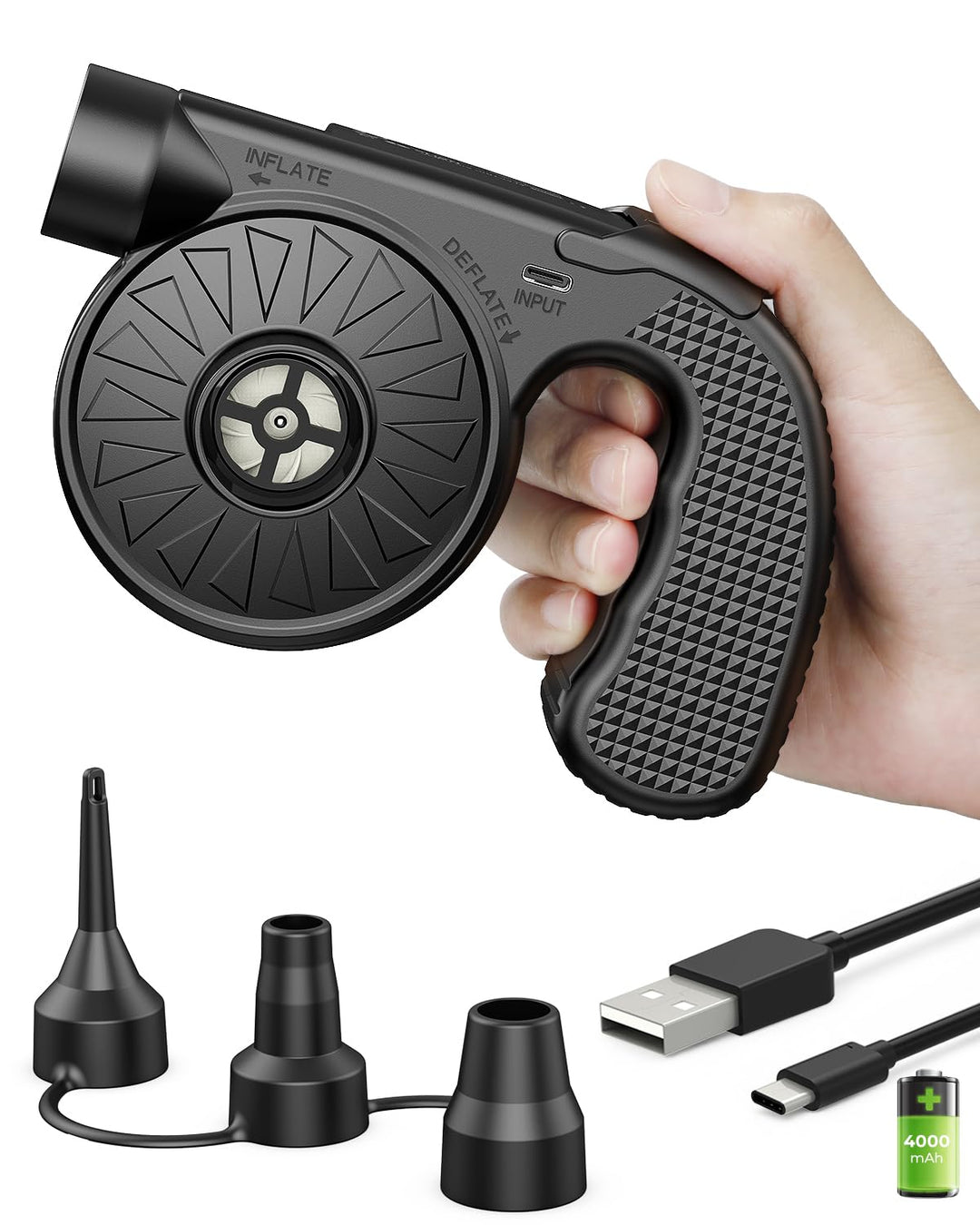 Elektrische Luftpumpe, Dr.meter 4000mAh Wiederaufladbare Akku Luftpumpe 2 in 1 Tragbarkeit Luftpumpe