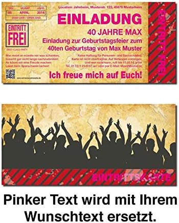 Einladung Einladungskarte Geburtstag Eintrittskarte (20 Stück) individuell mit Druck, 20
