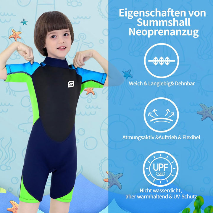 Summshall Neoprenanzug Kinder, 2.5mm Neopren Kinder Neoprenanzug Jugend Kurz Lang Wärmender Neoprena