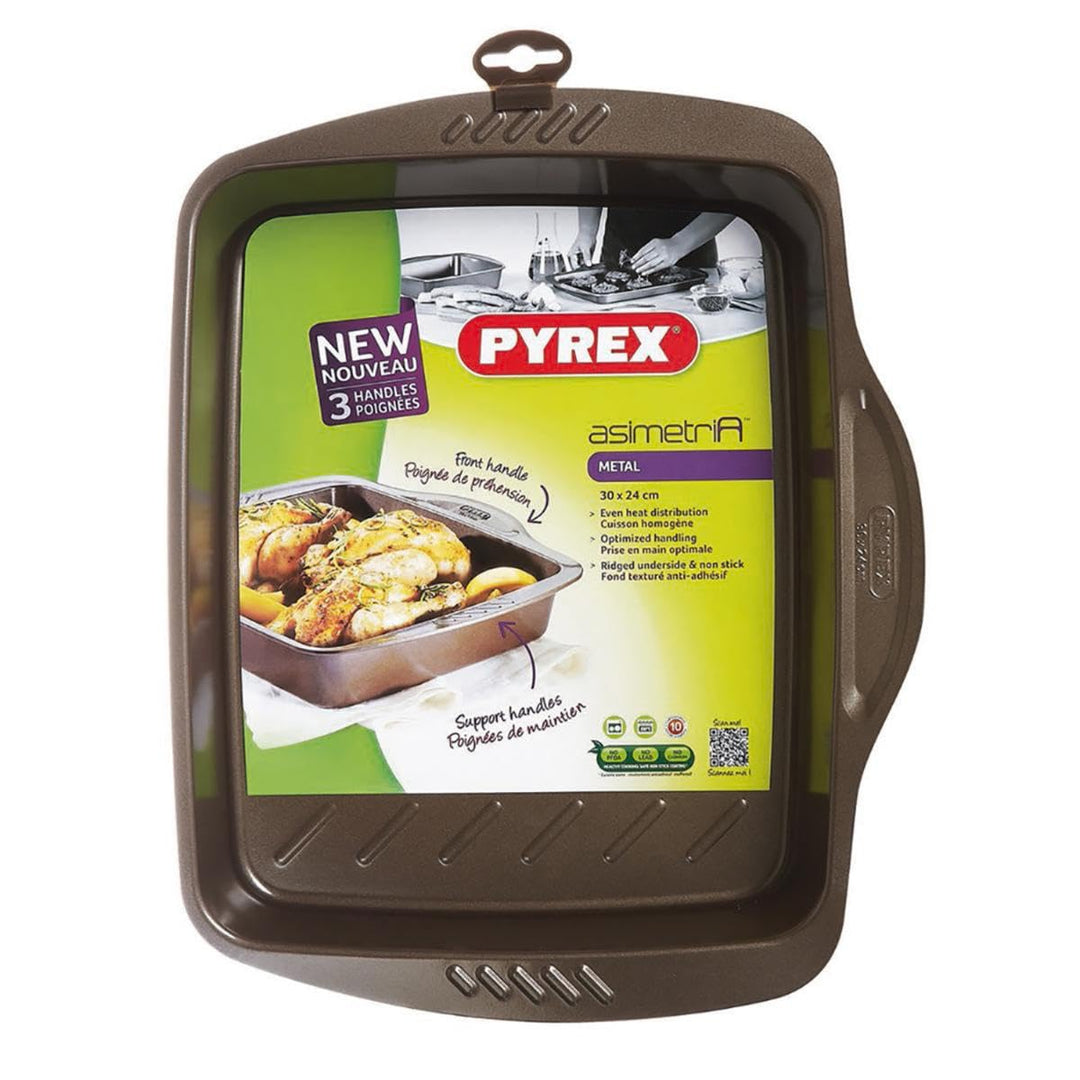 Pyrex Bräter Handlich Metall asimetria grossen rechteckig 40 x 31 cm, braun, 1